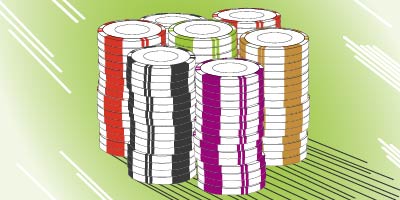 Pile of poker chips on a table
