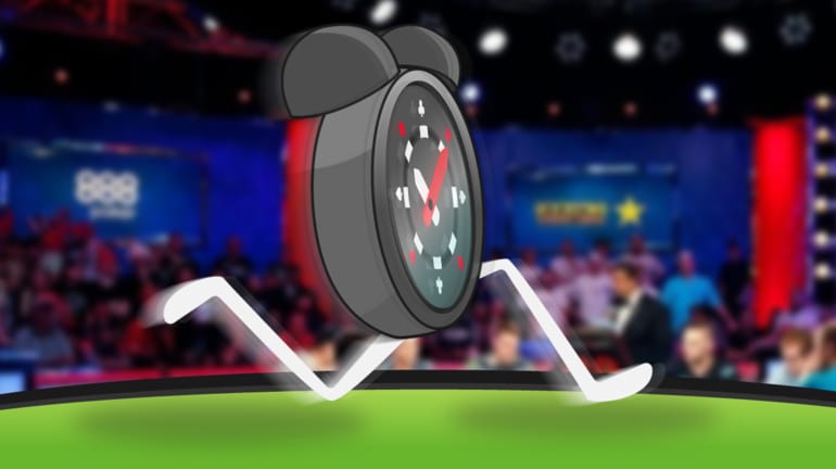 clock with poker chip as face dashing across poker table